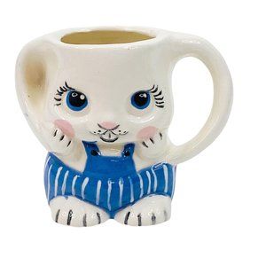 Vintage Easter Bunny Rabbit Child Planter Mug Cup Anthropomorphic Kitsch Spring